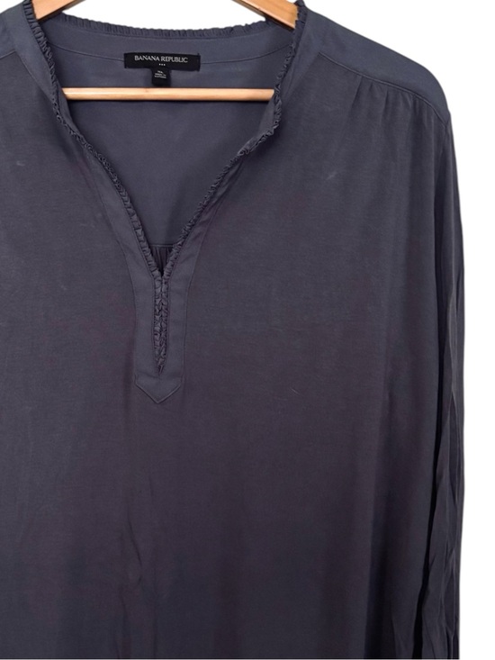 Banana Republic Tops - 💥 Banana Republic Ruffle Henley Slate Grey Long Sleeve Blouse